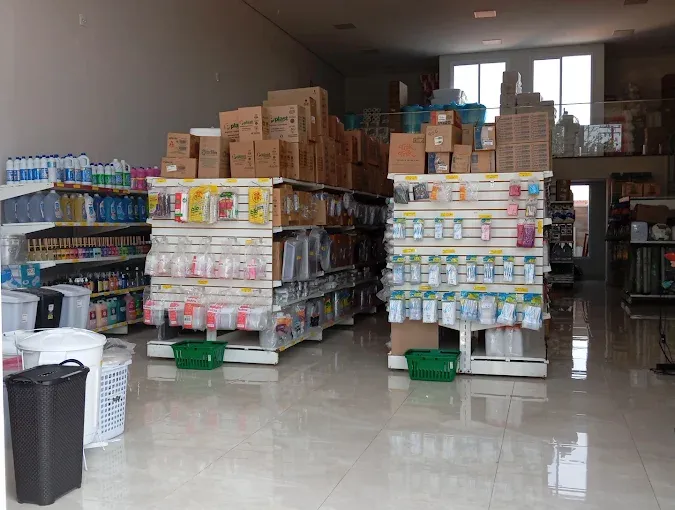 Variedade de artigos descartáveis no interior da loja